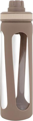 Modern-Depo 20oz Water Bottles with Water Jug Lid Handle Reusable Fitness Sports Bottle Odor Proof and Stain Resistant, Protective Sleeved Glass Bottle, Khaki in Saudi Arabia