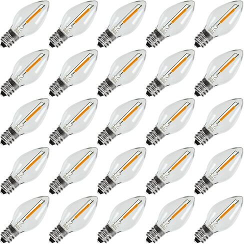 C7 Replacement LED Light Bulbs, 0.6W Equivalent to 7W, Warm White 2200K String Lights, E12 Candelabra Screw Base Edison Night Light Bulbs,Clear Plastic Cage & Chandeliers Bulbs - 25Pack in Saudi Arabia