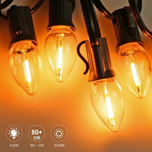 C7 Replacement LED Light Bulbs, 0.6W Equivalent to 7W, Warm White 2200K String Lights, E12 Candelabra Screw Base Edison Night Light Bulbs,Clear Plastic Cage & Chandeliers Bulbs - 25Pack in Saudi Arabia
