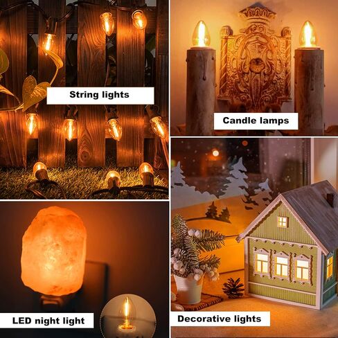 C7 Replacement LED Light Bulbs, 0.6W Equivalent to 7W, Warm White 2200K String Lights, E12 Candelabra Screw Base Edison Night Light Bulbs,Clear Plastic Cage & Chandeliers Bulbs - 25Pack in Saudi Arabia