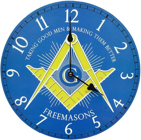Treasure Gurus Blue Masonic Lodge Battery Operated Living Room Wall Clock Mason Officer Gift Home Decor in Saudi Arabia