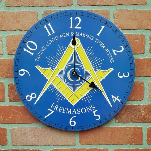 Treasure Gurus Blue Masonic Lodge Battery Operated Living Room Wall Clock Mason Officer Gift Home Decor in Saudi Arabia