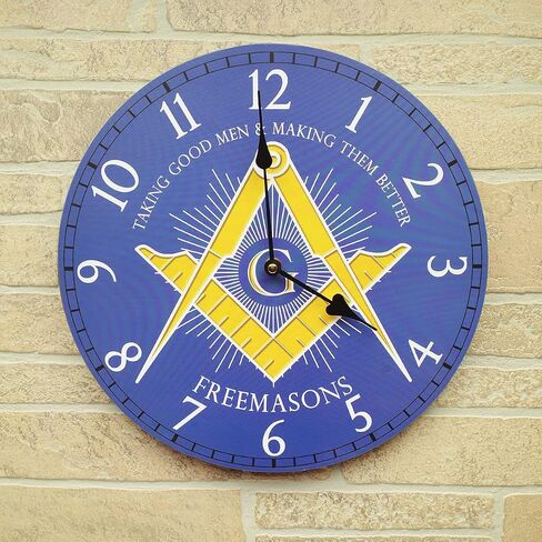 Treasure Gurus Blue Masonic Lodge Battery Operated Living Room Wall Clock Mason Officer Gift Home Decor in Saudi Arabia