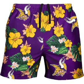 FOCO Mens Team Logo Floral Hawaiian Swimsuit Trunks, Color, Medium (30"-32"), Minnesota Vikings, Medium (30" - 32"), Team Color