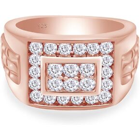 SAVEARTH DIAMONDS Round Cut Lab Created Moissanite Diamond Cluster Nugget Men's Wedding Band Ring In 14K Gold Plated 925 Sterling Silver Jewelry (G-H Color, 1.00 Cttw)