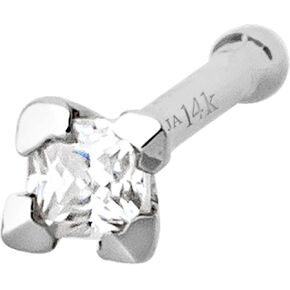 Jewelry Avalanche V-Prong Set Princess Cut Moissanite 14K Gold Nose Bone Stud - Unisex 22G Ball-end Nose Ring Stud - April Birthstone
