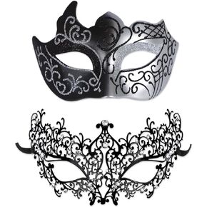 FINMYE Masquerade Ball Mask for Couples, Venetian Mardi Gras Cosplay Party Masks Prom Ball Christmas Decoration