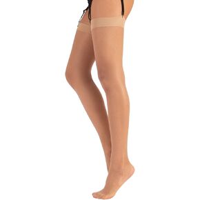 CALZITALY Thigh high stockings, Suspender pantyhose, 15 den, black, skin, Italian hosiery
