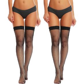 Joyaria Womens Fishnet Thigh-High Stockings with Stay-Up Lace Top