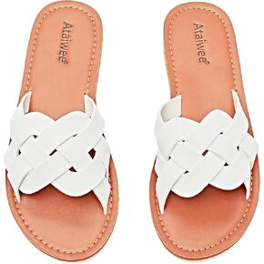 Ataiwee Women's Flat Slide Sandals - Fashion Slip On Flat Summer Shoes.