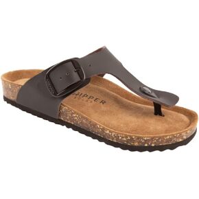 Chipper Soles Leather Women Sandals for Summer – Casual and Soft Flat sandals - Ribbed Rubber Slides with Adjustable Strap - Durable and Non-slip Bounce Sandal