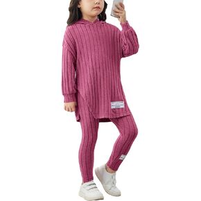 Floerns Girl's 2 Piece Outfit Letter Patched Long Sleeve Hoodie with Leggings Set