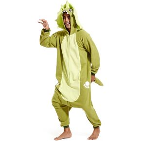 Adult Triceratops Onesie Pajamas - T-Rex Halloween Cosplay Costume - Men's Tyrannosaurus One Piece Jumpsuit