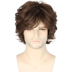 Men's Wig 70's 80's TV Star Wig Light Brown Natural Layered Hippie Wig Halloween Costume Cosplay Wig in Kuwait