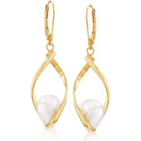 Ross-Simons 8.5-9mm Cultured Pearl Twisted Drop Earrings in 14kt Yellow Gold