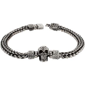Skull Bracelet: Handcrafted in Braided Rope Style From Solid 925 Sterling Silver With a Blackened and Polished Finish.