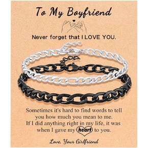 UNGENT THEM Figaro Link Chain Stainless Steel Bracelet for Couples, Birthday Christmas Anniversary Valentines Day Gifts for Men Women Couples