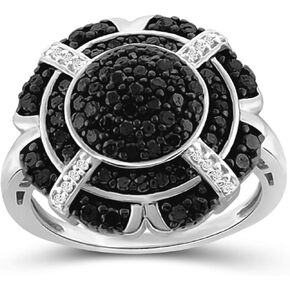 JEWELEXCESS Sterling Silver 1 Carat Black & White Diamond Ring for Women | Diamonds for Everyday Womens Wear