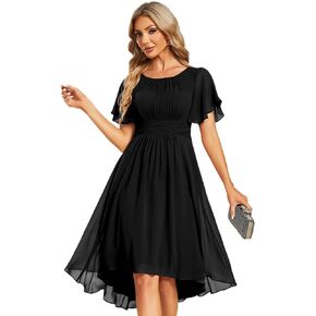 Ever-Pretty Women's Chiffon Crew Neck Pleated Waist Short Sleeve Wedding Guest Dress 02053