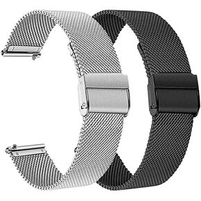 Slim Mesh Stainless Steel Quick Release Compatible with TOOBUR IDW17 Smartwatch, Replacement Wristband Sports Straps Bracelet Adjustable Watch Band Women Men Strap with Quick Release Pins