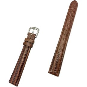 14mm Long, Dark Brown, Genuine Leather Watchband | Classy Teju Lizard Grain, Lightly Padded, Replacement Watchstrap that brings New Life to Any Watch (Ladies Long Length)