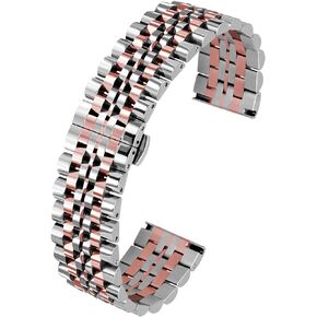 Kai Tian 6 Colors for Flexible Watch Strap Polished 7 Rows 20mm 22mm Stainless Steel Watch Band Quick Release Metal Watch Bracelet Deployment Clasp(Black,Silver,Blue,Gold,Rose Gold,Two Tone IP Black)