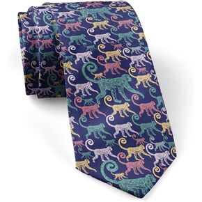 ( Lino Cut Tropical Jungle Monkey ) Fashion Novelty Necktie, Conversation Neckwear Ties Great for Party and Events