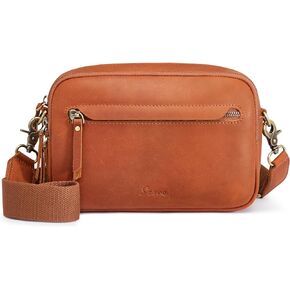 S-ZONE Genuine Leather RFID Blocking Crossbody Bags for Women Cell Phone Purse Women’s Shoulder Handbags Wide Strap Card Slot