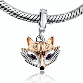 Bolenvi Red Fox CZ Eyes Rose Gold on 925 erling Silver Pendant Charm Bead For Pandora & Similar Charm Bracelets or Necklaces