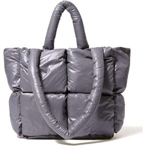Large Puffer Tote Bag, Trendy Quilted Cotton Padded Handbags for women, Soft Shoulder Bag Nylon Down Pillow Shopper Bag