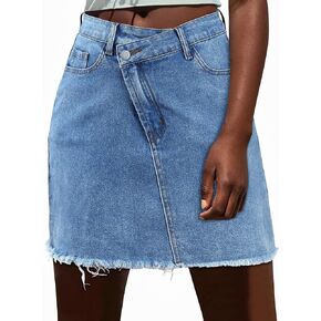 تنورة نسائية غير متناظرة من قماش الدنيم مع جيوب بخصر عالٍ وأزرار أمامية من جان سكورت Y2K تنورة صغيرة in Kuwait