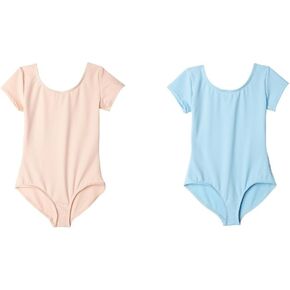 Capezio Girls 2 Pack Team Basic Short Sleeve Leotard Ballet Pink/Light Blue, Medium