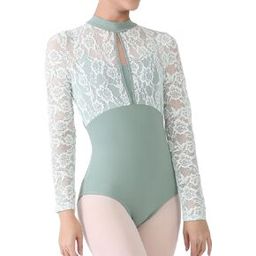 Femm - Floral Lace Yoke shoulder and sleeve Dance leotard. Leotards for Women Ballet and Dance