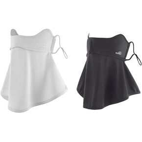 OHRAIN 2 Pieces Sun Protection UPF 50+ Face Covers Balaclava Breathable Neck Gaiters for Women White Black 19SSF018