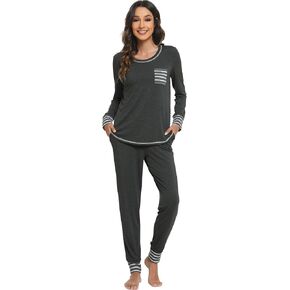 WiWi Bamboo Viscose Pajamas Set for Women Long Sleeve Sleepwear Soft Loungewear Pjs Jogger Pants Lounge Sets S-XXL