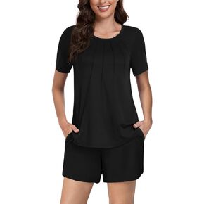 Anyhold Women's 2 Piece Pajama Sets, Short Sleeve Plus Size Lounge Sleepwear Ladies Pjs Sets with Pockets
