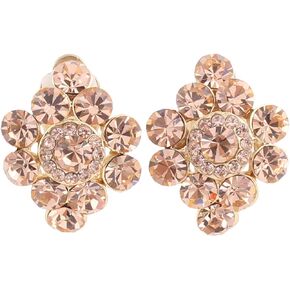 Bridal Multicolor Rhinestone Crystal Gold Plated Clip On Earrings Without Piercing for Women