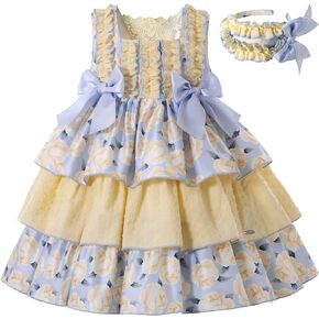 Pettigirl Girl Summer Yellow Vintage Ceremony Floral Clothing Outfit Toddler Kid Ruffle Cute Party Dresses