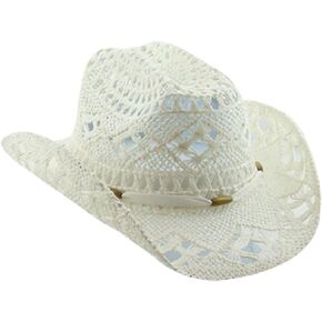 White Stylish Toyo Straw Beach Cowboy Hat W/Shapeable Brim, Boho Modern Cowgirl