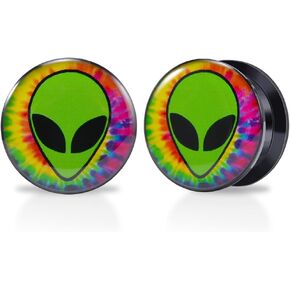 1 Pair Acrylic Solid Screw On Ear Plugs Tunnels Epoxy The Eye of Geometirc Flower Allergy Free 2g - 1 Inch Stretcher Art Color Drawing For Women For Men Body Piercing Jewelry