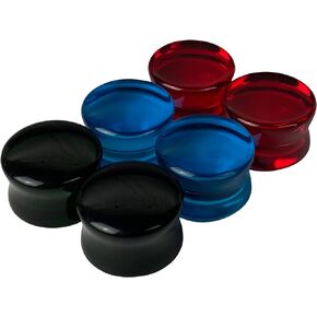 Mystic Metals Body Jewelry Set of 3 Pairs Glass Double Flare Plugs (Aqua, Green, Red)(BP-040)