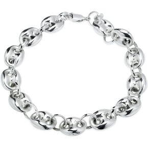 Hoops & Loops Sterling Silver High Polished Puffed Anchor Mariner Chain Bracelet, 7 Inches