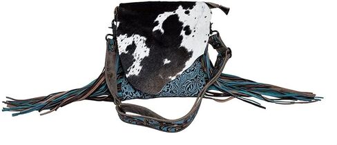 Myra Bag Cobal Blue Conceal Carry Cow print tooled leather fringe bag S-3345 in Kuwait