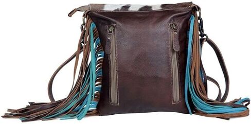 Myra Bag Cobal Blue Conceal Carry Cow print tooled leather fringe bag S-3345 in Kuwait