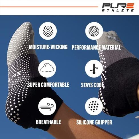 جوارب Pure Athlete No Show Yoga Grip - جورب غير قابل للانزلاق مع مقابض للنساء والرجال البيلاتس in Saudi Arabia