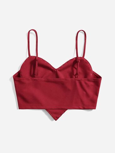 OYOANGLE Women's Pearls Trim Asymmetrical Hem Cami Crop Top Sleeveless Backless Spaghetti Strap Camisole in Kuwait