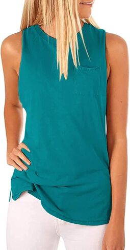 Hount Women's High Neck Tank Tops Summer Sleeveless T Shirts Loose Fit with Pockets in Saudi Arabia