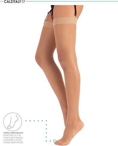 CALZITALY Thigh high stockings, Suspender pantyhose, 15 den, black, skin, Italian hosiery in Kuwait