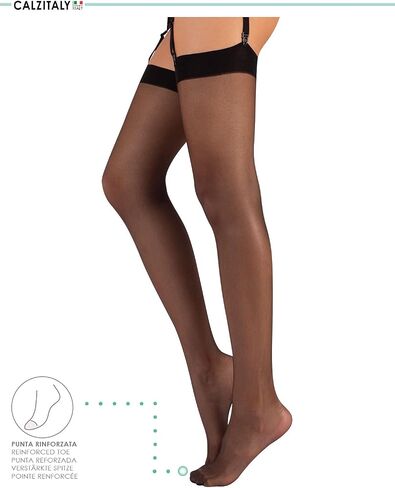CALZITALY Thigh high stockings, Suspender pantyhose, 15 den, black, skin, Italian hosiery in Kuwait