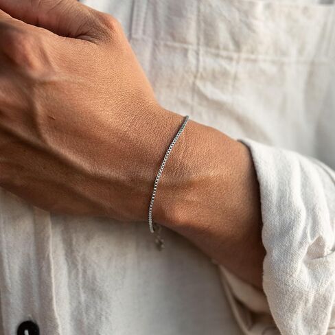 Moodear Stackable Bracelets for Men, 925 Sterling Silver/14K Gold Plated Bracelet Sets Dainty Chain Bangle Cuff Bracelet for Boys Snake Box Cuban Link Adjustable Bracelet for Mens Jewelry in Saudi Arabia